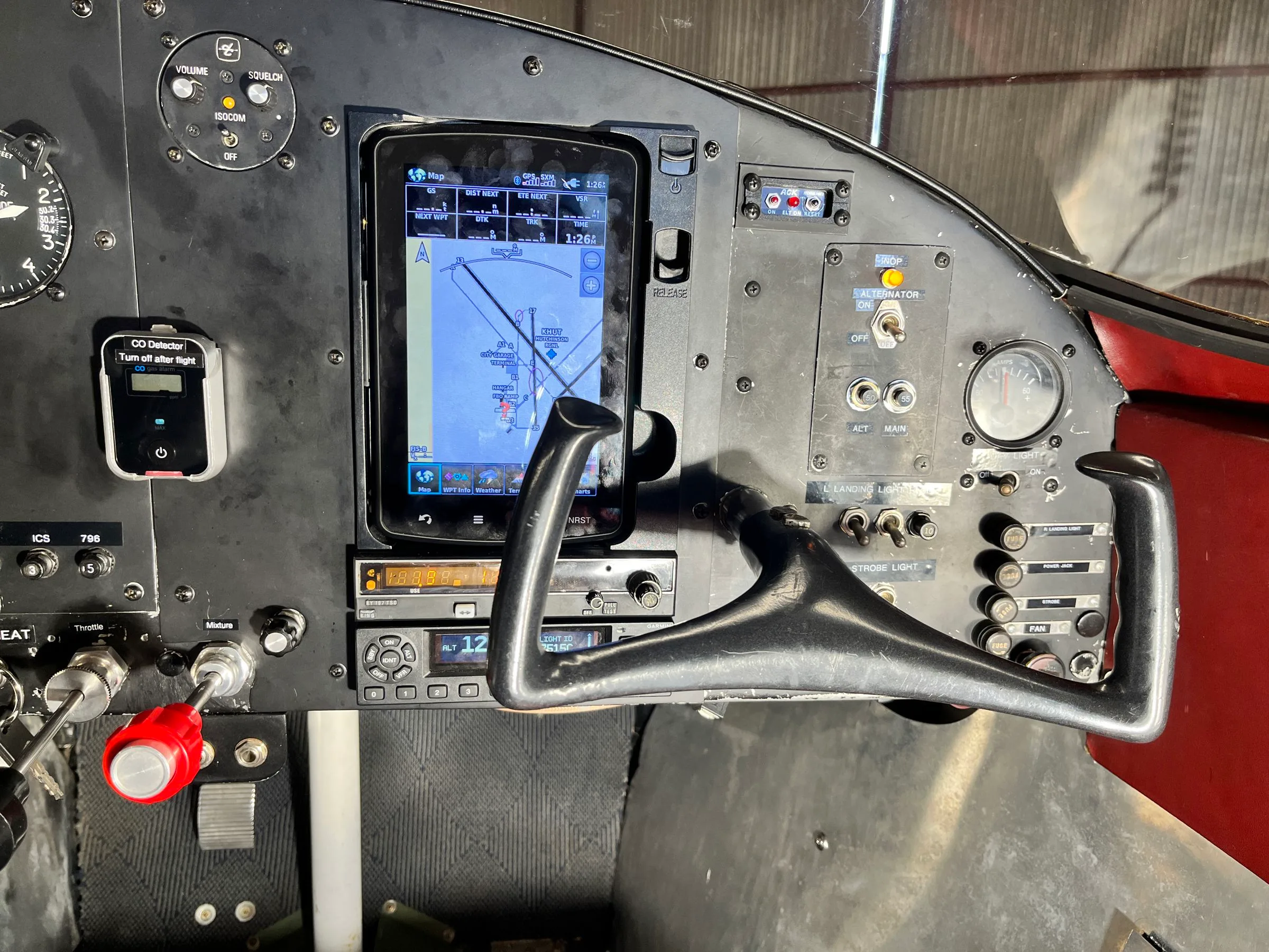 Cockpit and instrument panel of a 1957 Ercoupe Forney F-1.