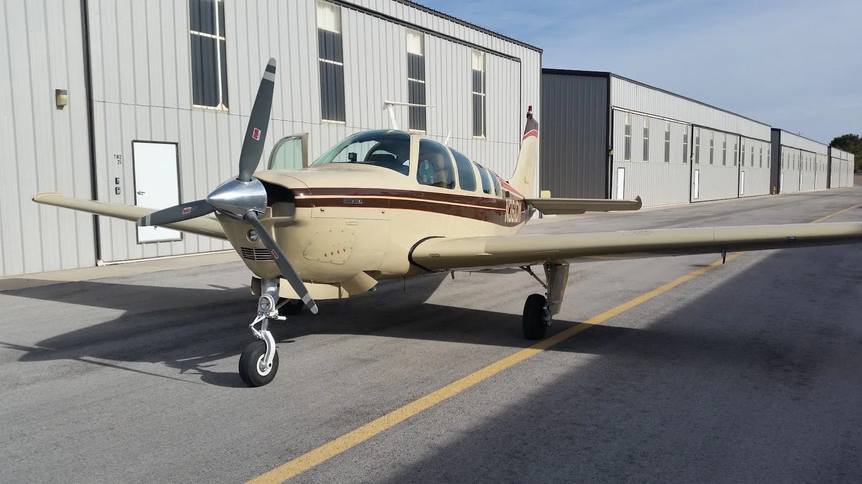 Exterior view of a 1984 Beech Piston A36, G-POPA.