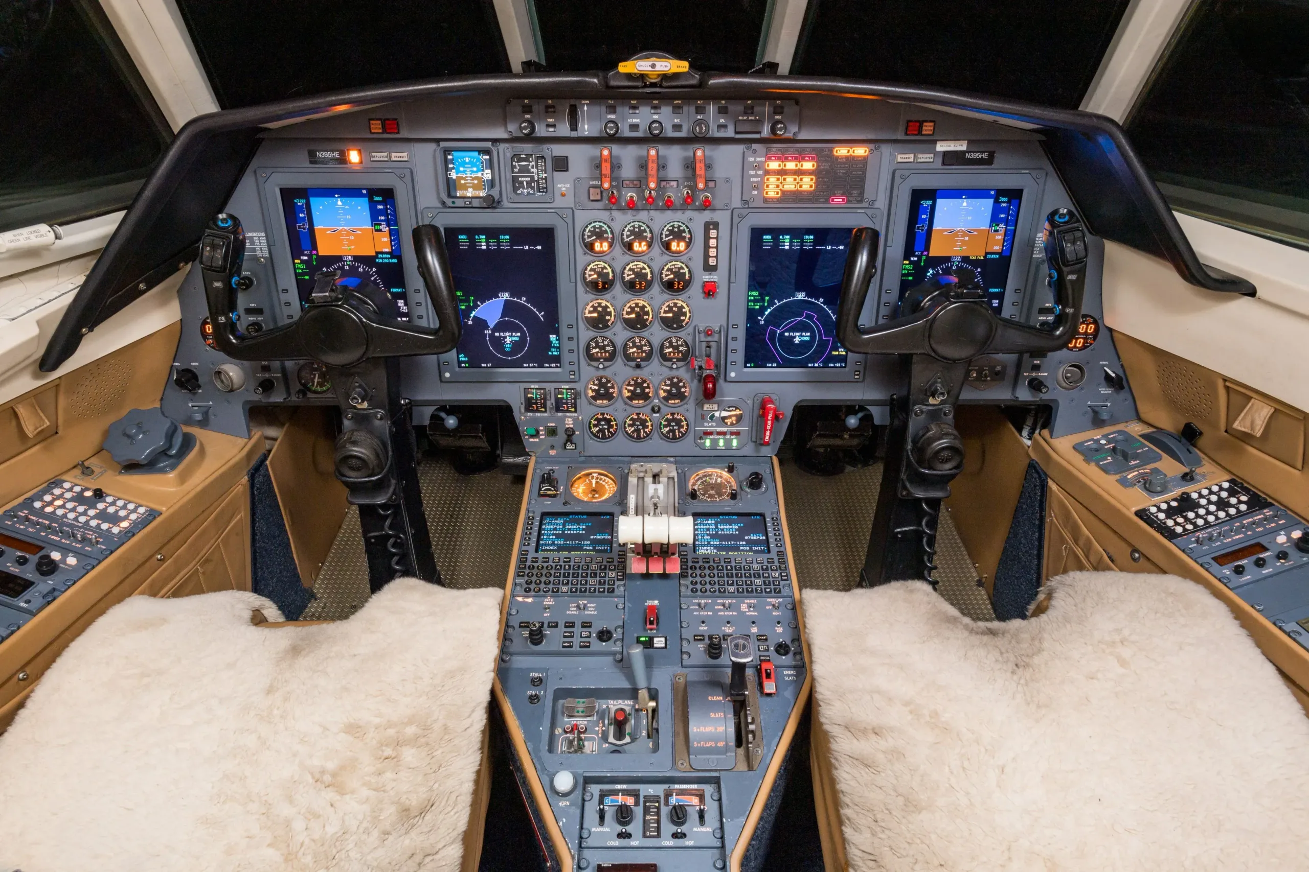 Cockpit and instrument panel of a 1992 Dassault Falcon 50.