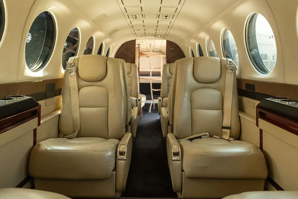Cabin interior of a 2003 Beechcraft King Air.
