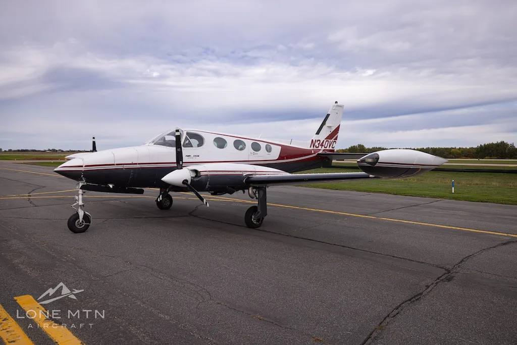 Exterior view of a 1977 Cessna 340A, N340VC.