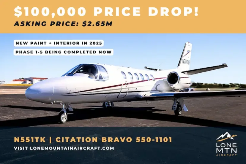 Exterior view of a 1972 Cessna Citation 500 SP Eagle.