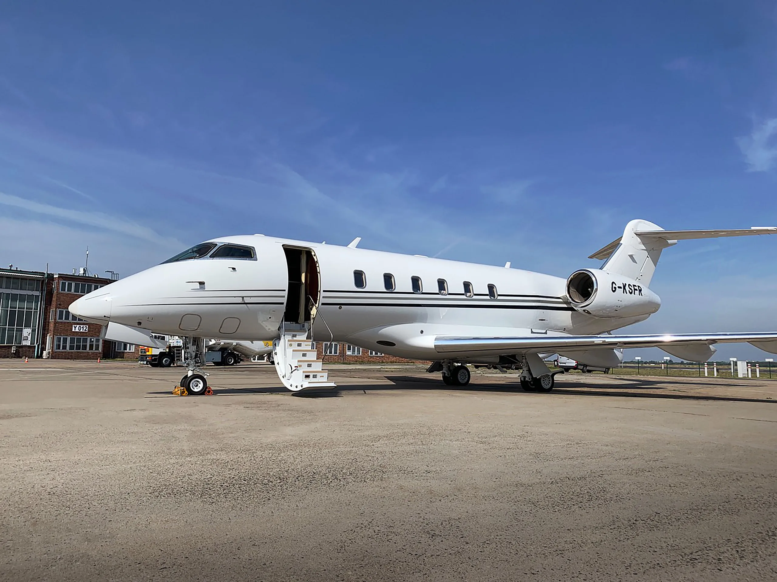 Exterior view of a 2008 Bombardier #, G-KSFR.