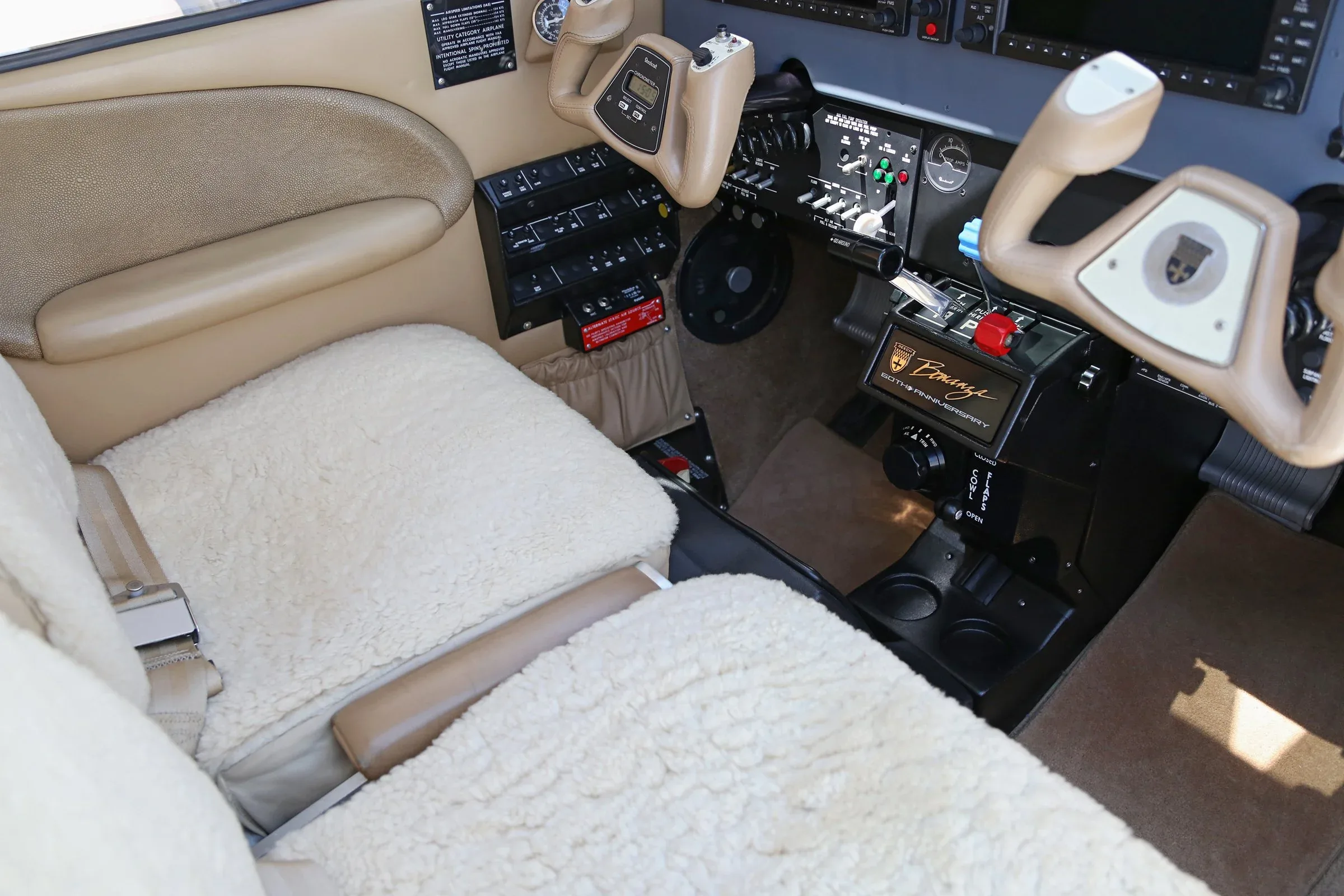 Cabin interior of a 2007 Beechcraft Bonanza 60th Anniversary Edition.