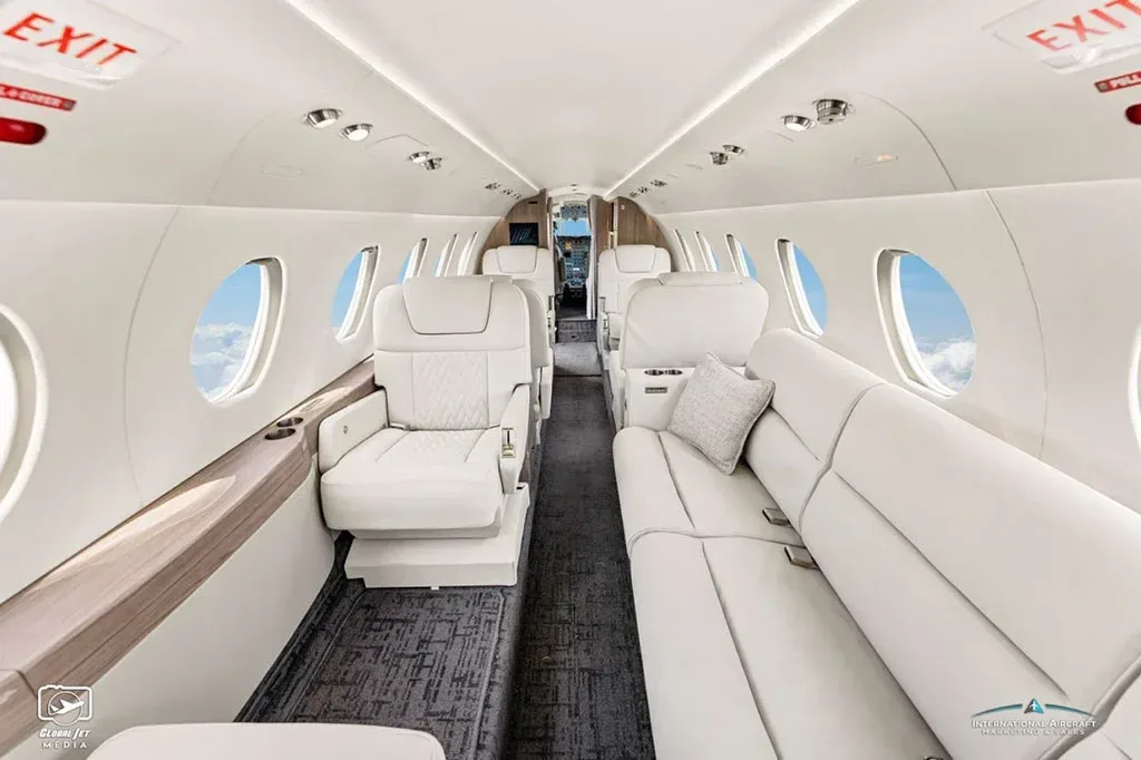 Cabin interior of a 1995 Dassault Falcon 50.