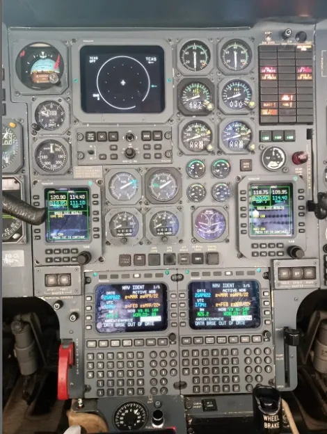 Cockpit and instrument panel of a 1992 Hawker 800SP.