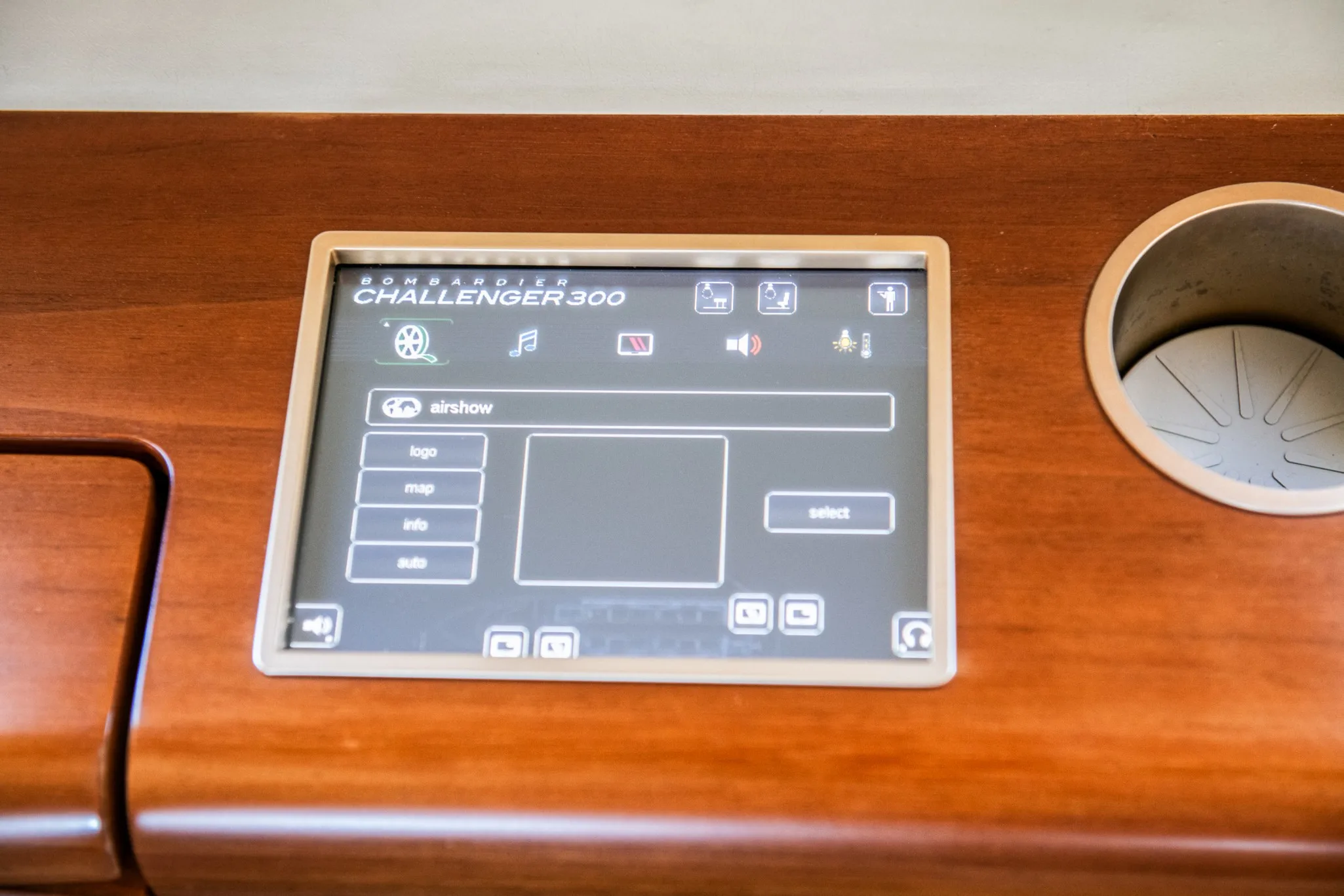 Cabin interior of a 2010 Bombardier Challenger 300.