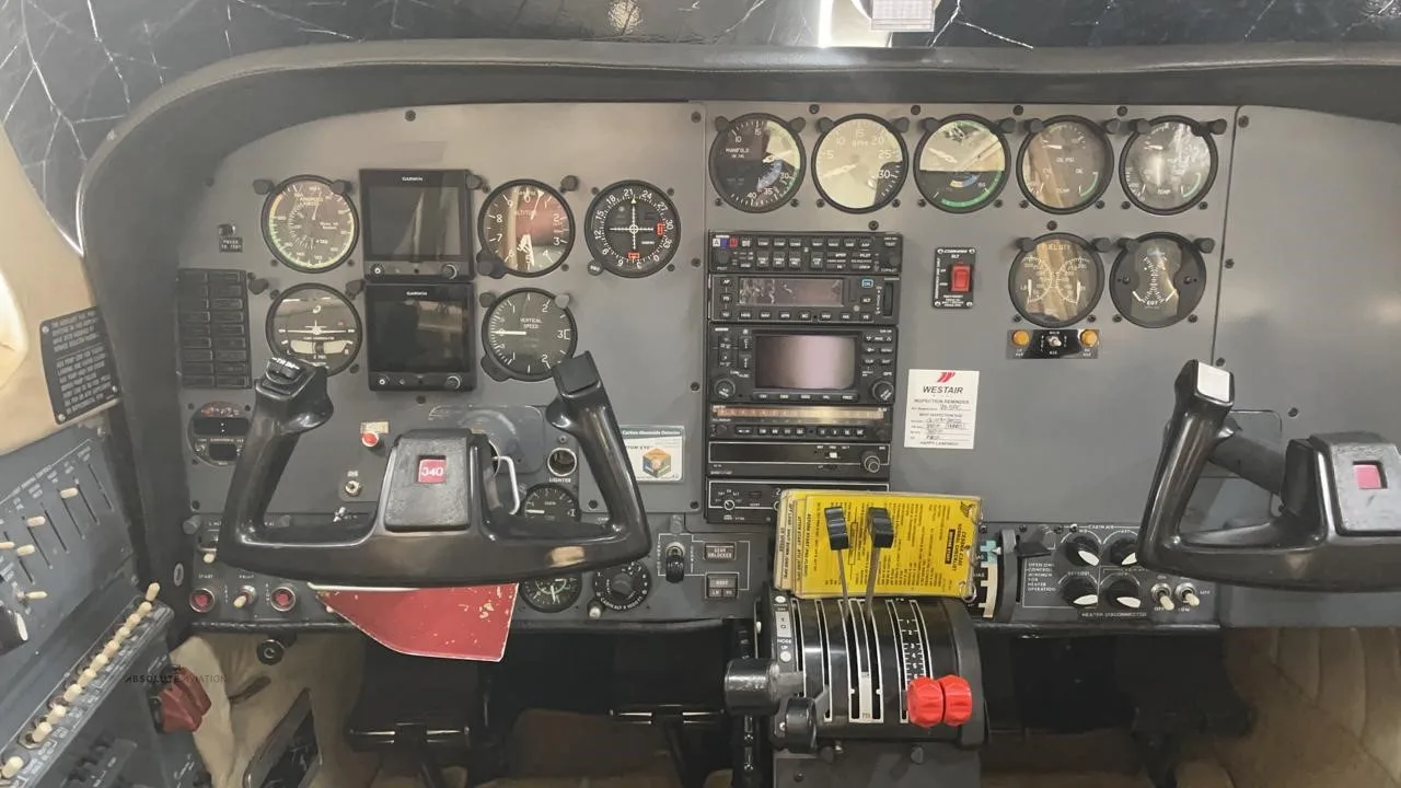 Cockpit and instrument panel of a 1980 CESSNA 340A.