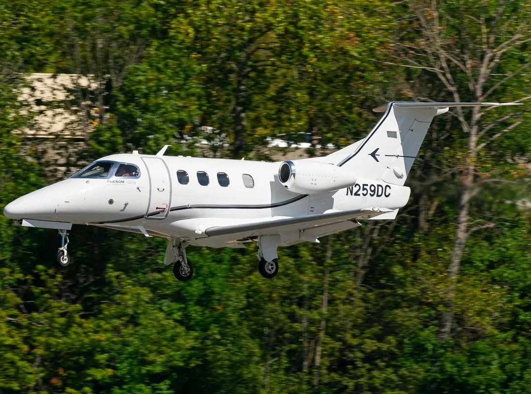 Exterior view of a 2018 Embraer Phenom 100EV.