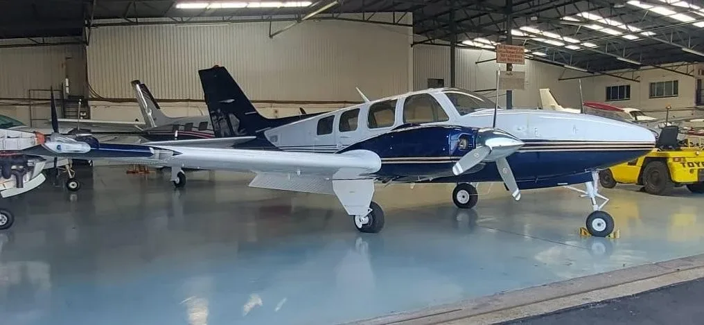 Exterior view of a 1980 Beechcraft 58 Baron.