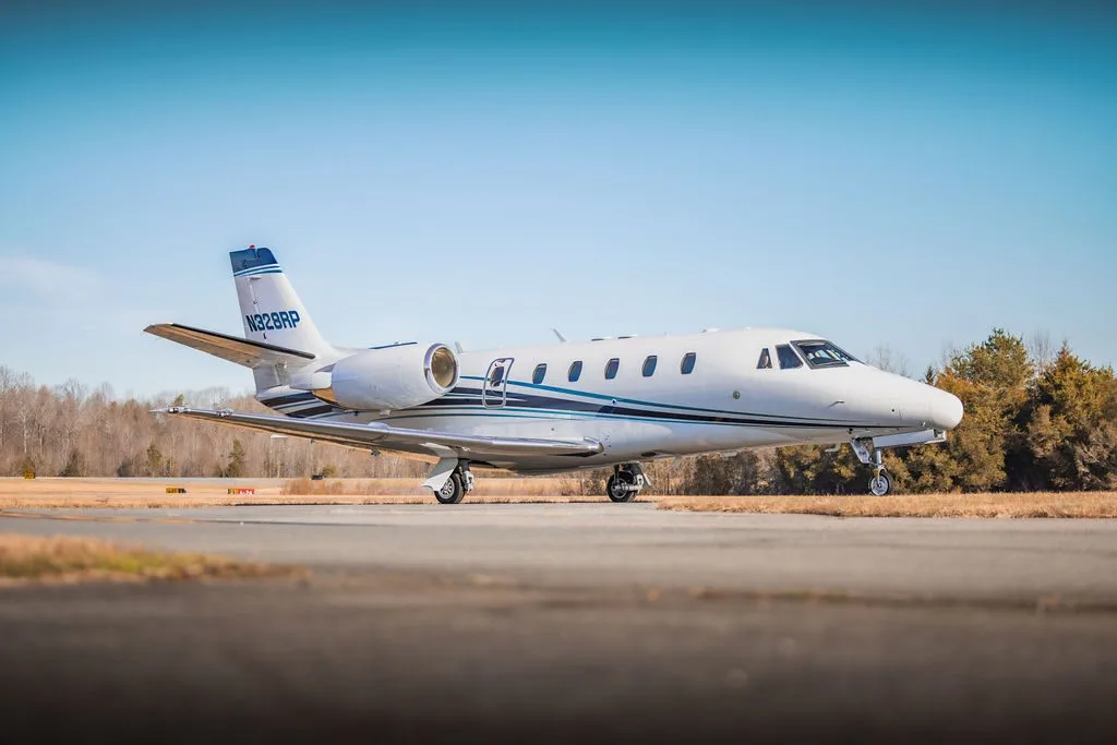 Exterior view of a 2007 Textron Aviation Citation XLS, N328RP.