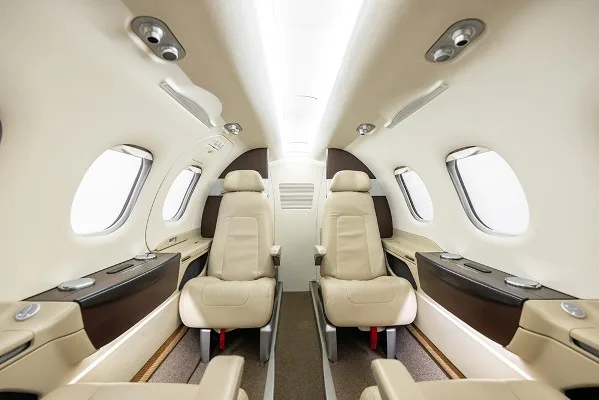 Cabin interior of a 2013 Embraer Phenom 100.
