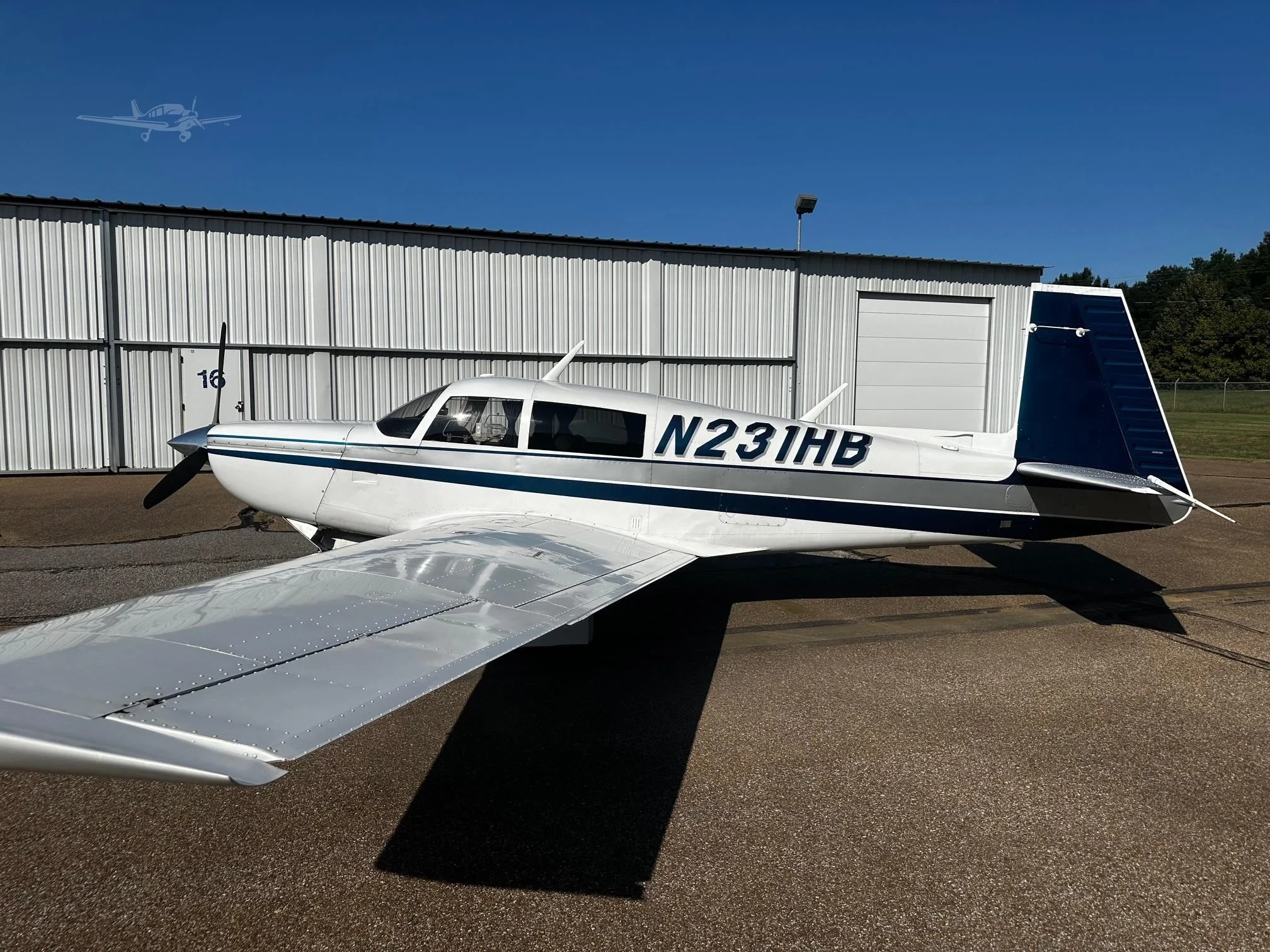 Exterior view of a 1979 MOONEY M20K 231, N231HB.