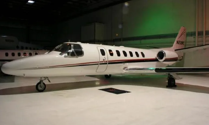 Exterior view of a 1998 Cessna Citation Jet, N525HC.