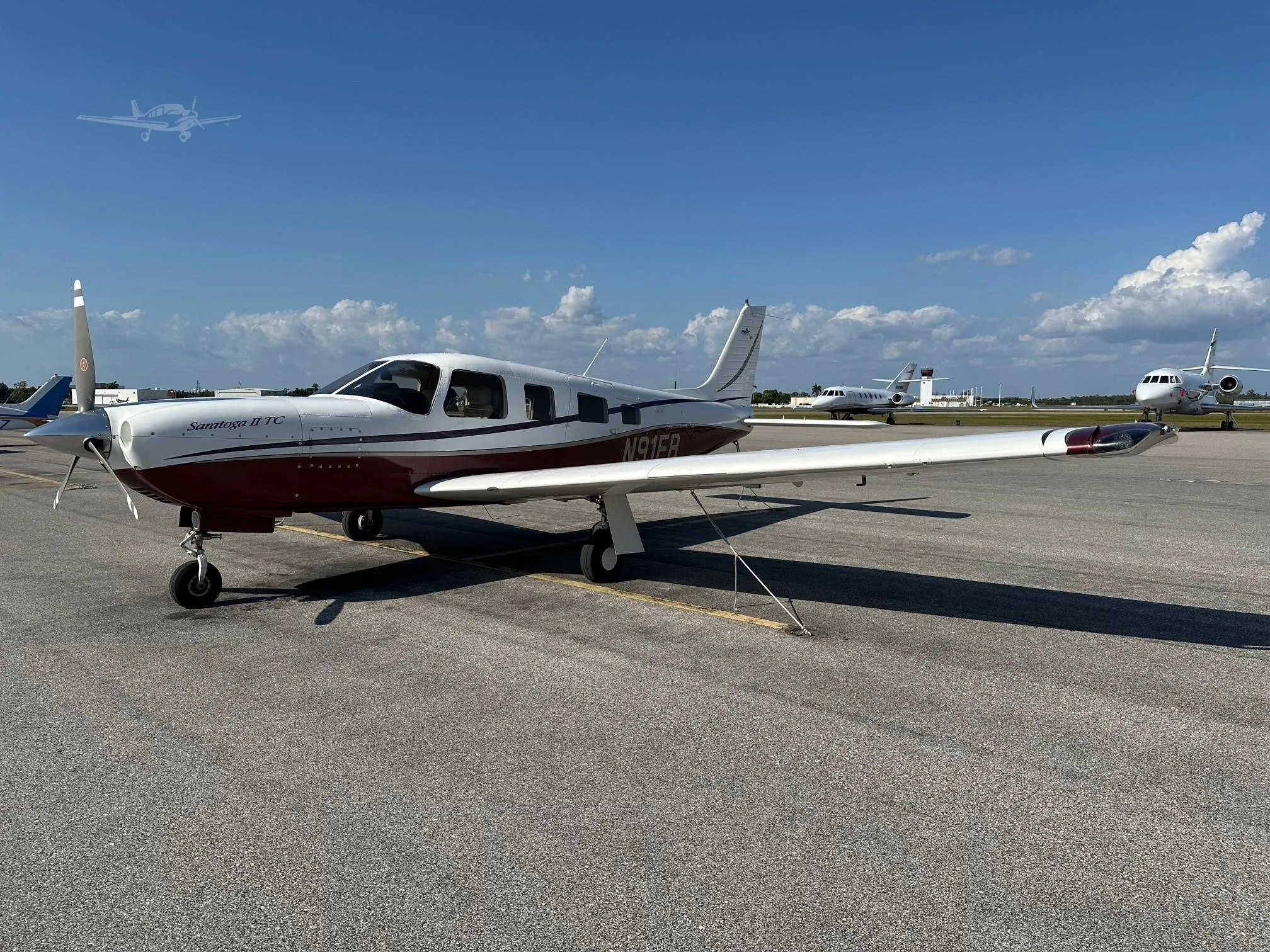 Exterior view of a 2003 PIPER SARATOGA II TC, N91FB.