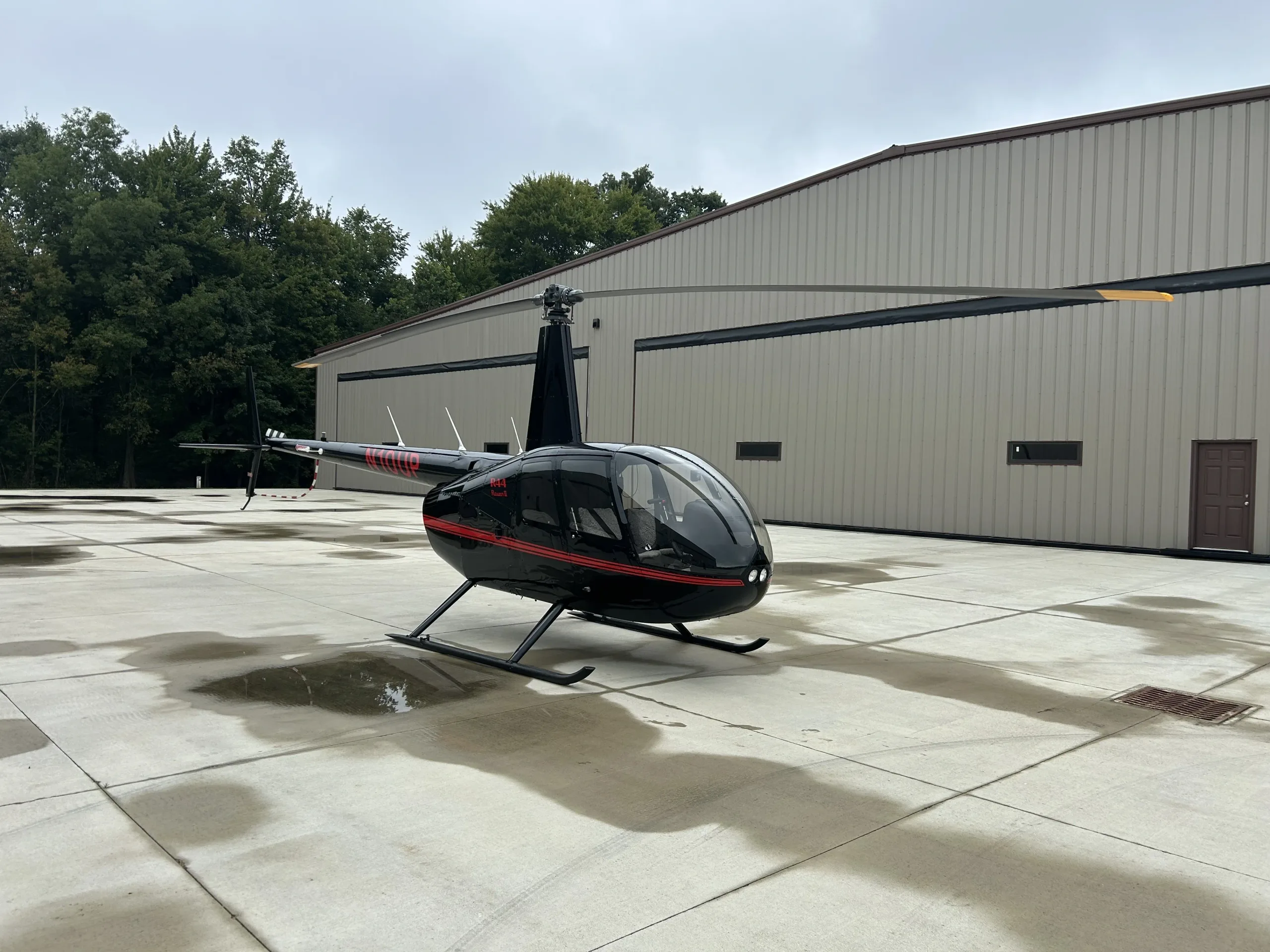 Cockpit and instrument panel of a 2019 Robinson R44 II.