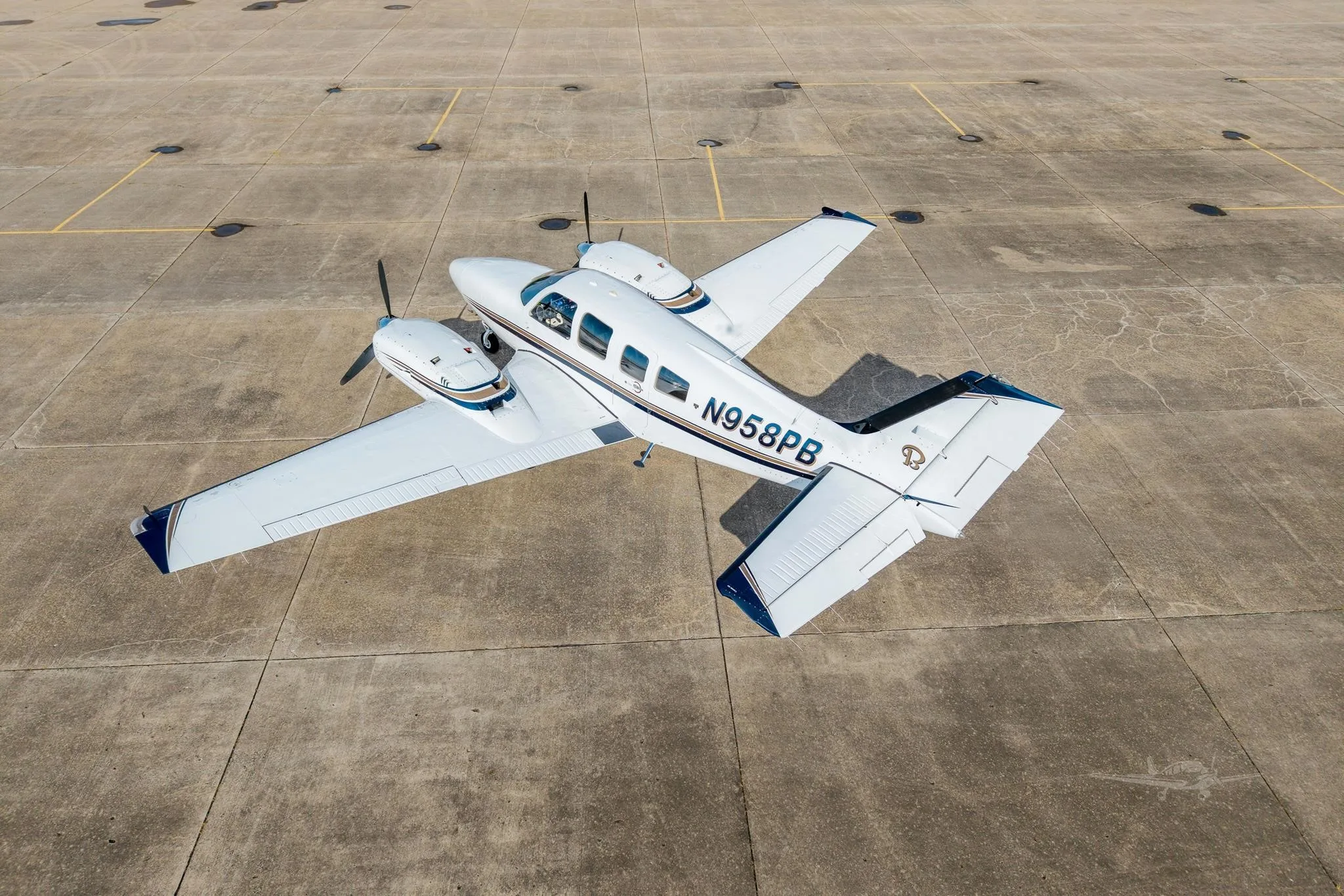 Exterior view of a 1981 BEECHCRAFT 58P BARON, N958PB.