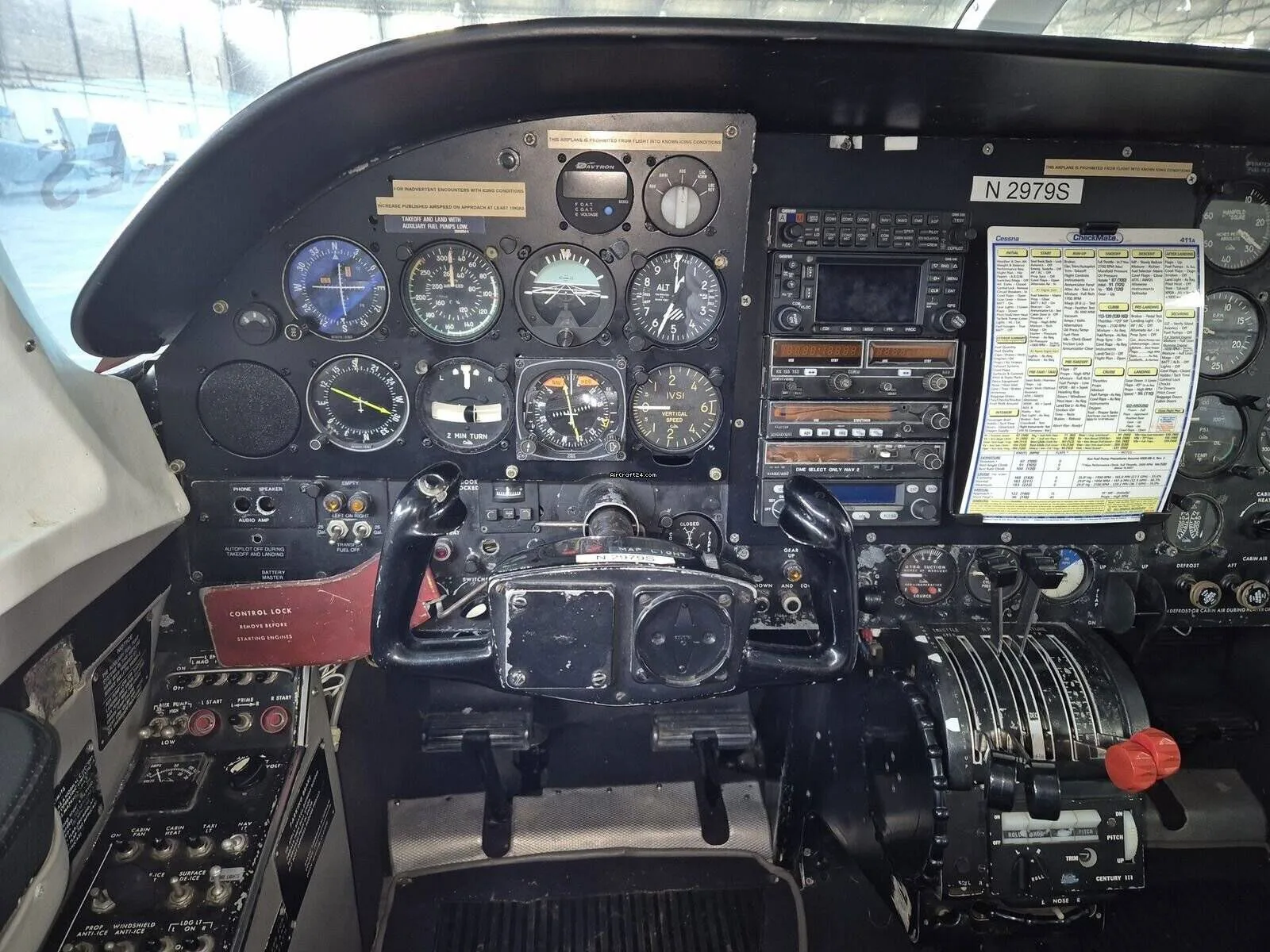 Cockpit and instrument panel of a 1967 Cessna 411A.