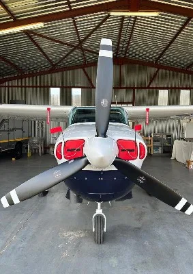 Exterior view of a 1969 Cessna, T-210J.