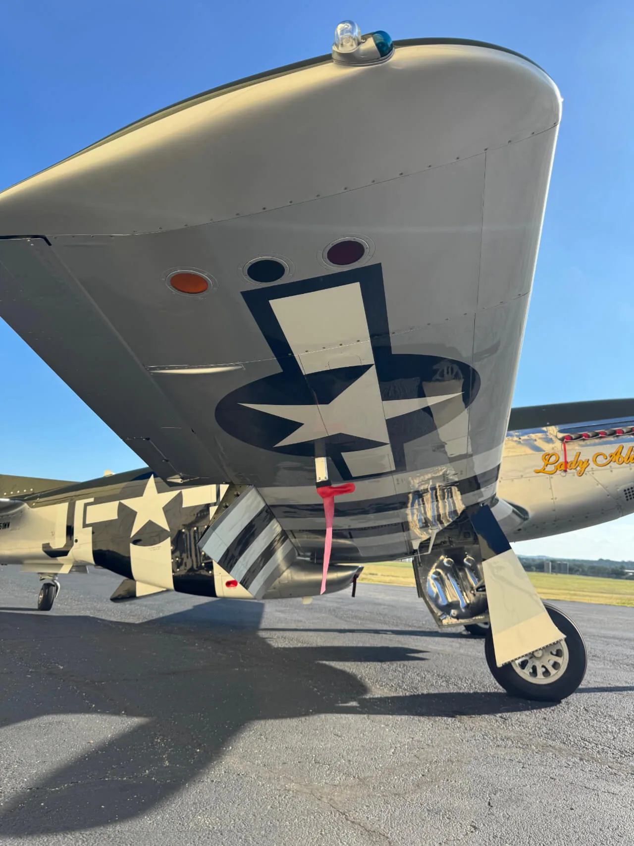 Exterior view of a 1945 North American P-51D Mustang “Lady Alice”.