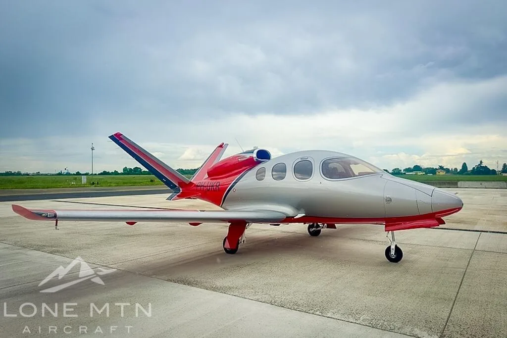 Exterior view of a 2020 Cirrus SF50 G2 Vision Jet.
