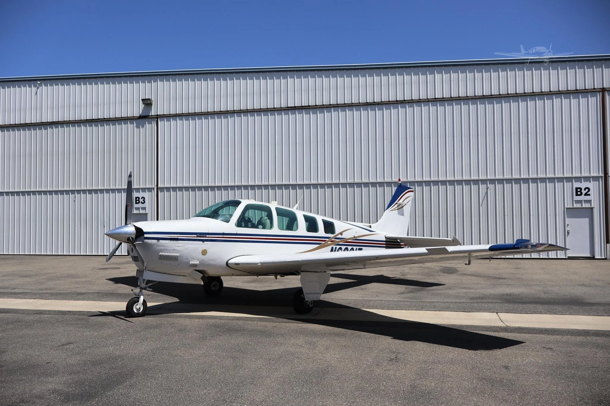 Exterior view of a 1984 BEECHCRAFT B36TC BONANZA, N6801T.