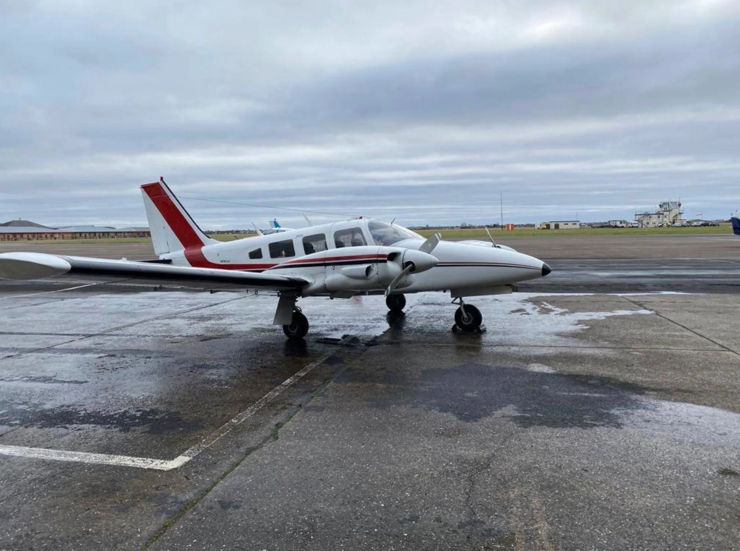 Exterior view of a 1973 Piper PA-34-200 Seneca.