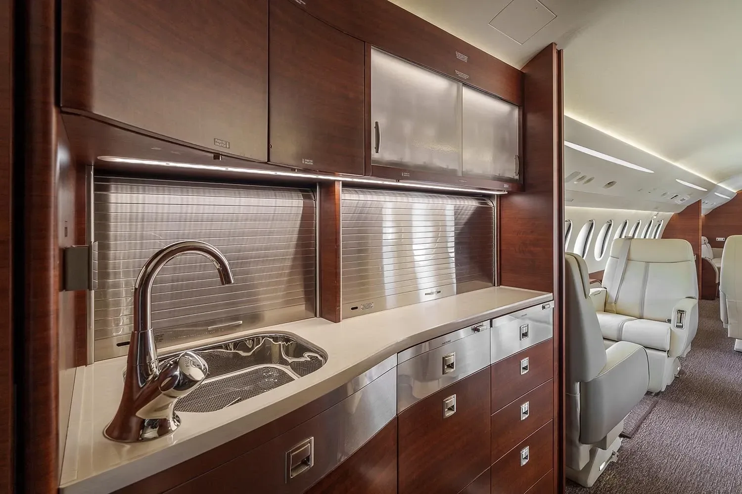 Cabin interior of a 2014 Dassault Falcon 7X.