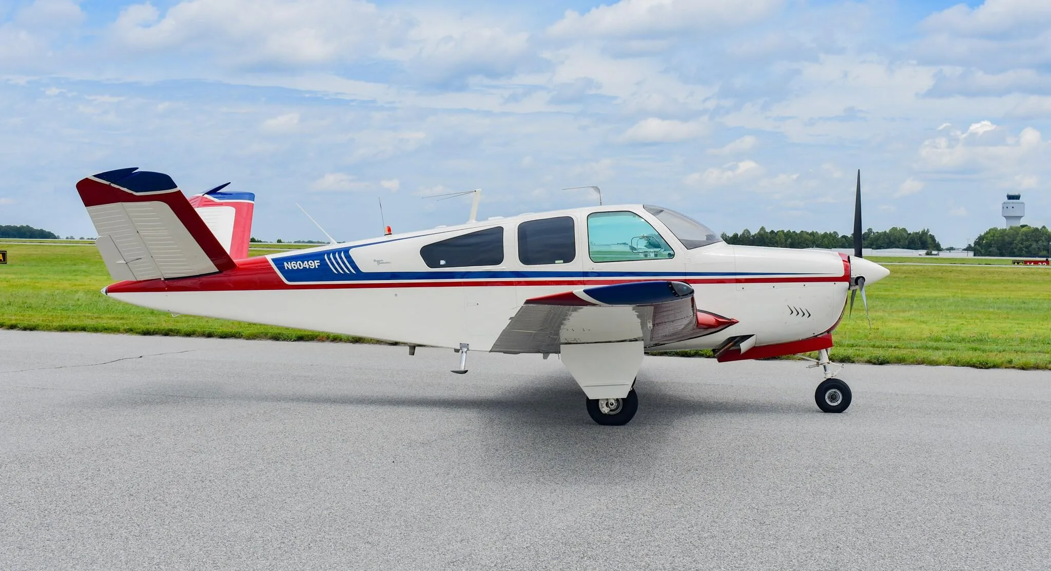Exterior view of a 1965 Beechcraft S35 Bonanza.