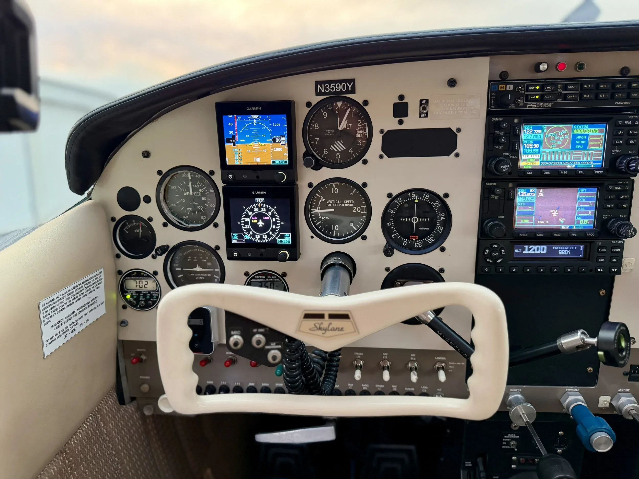 Cockpit and instrument panel of a 1963 Zane Co Aero 182F SKYLANE.