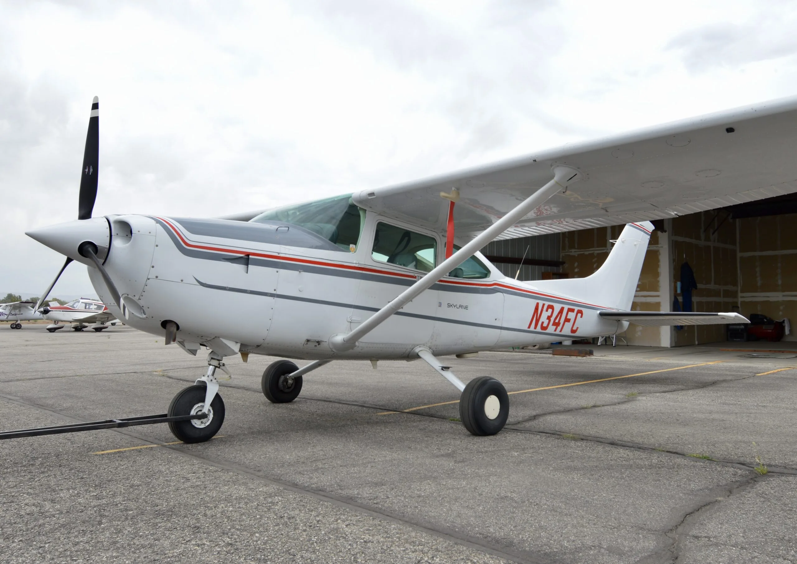 Exterior view of a 1985 Cessna Turbo T182, N34FC.