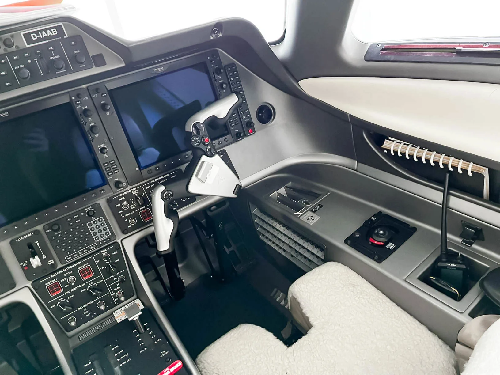Cockpit and instrument panel of a 2010 Embraer Phenom 100.