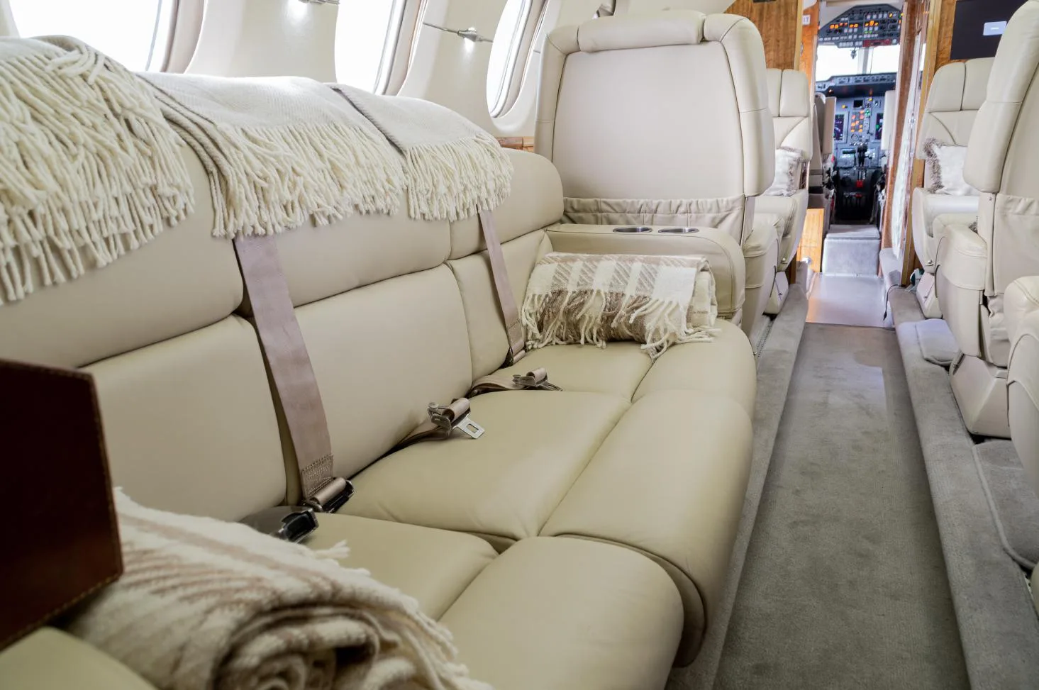 Cabin interior of a 2010 Hawker 900xp.