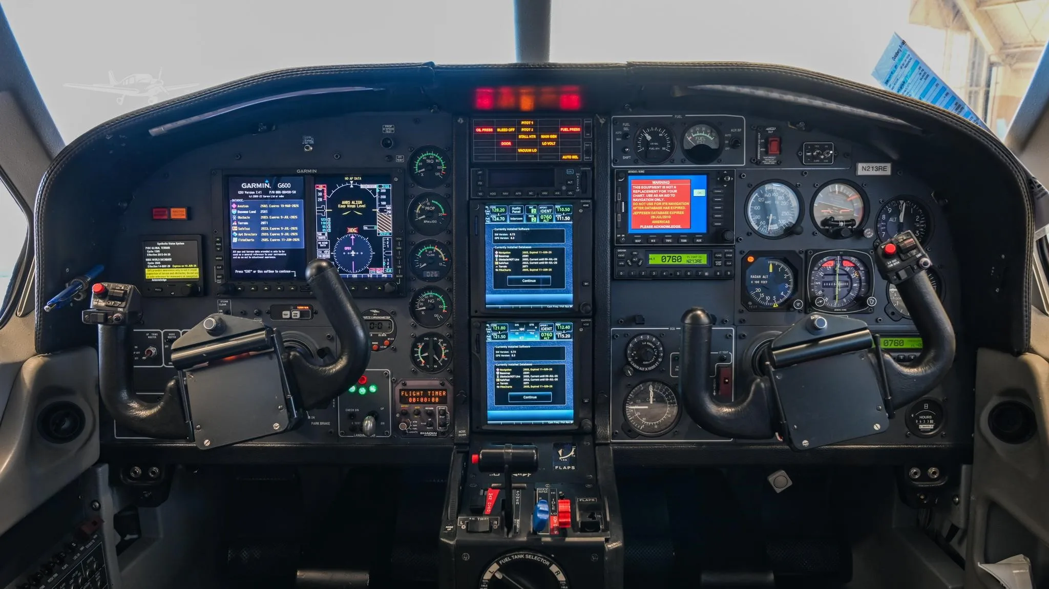 Cockpit and instrument panel of a 2002 DAHER TBM 700B.