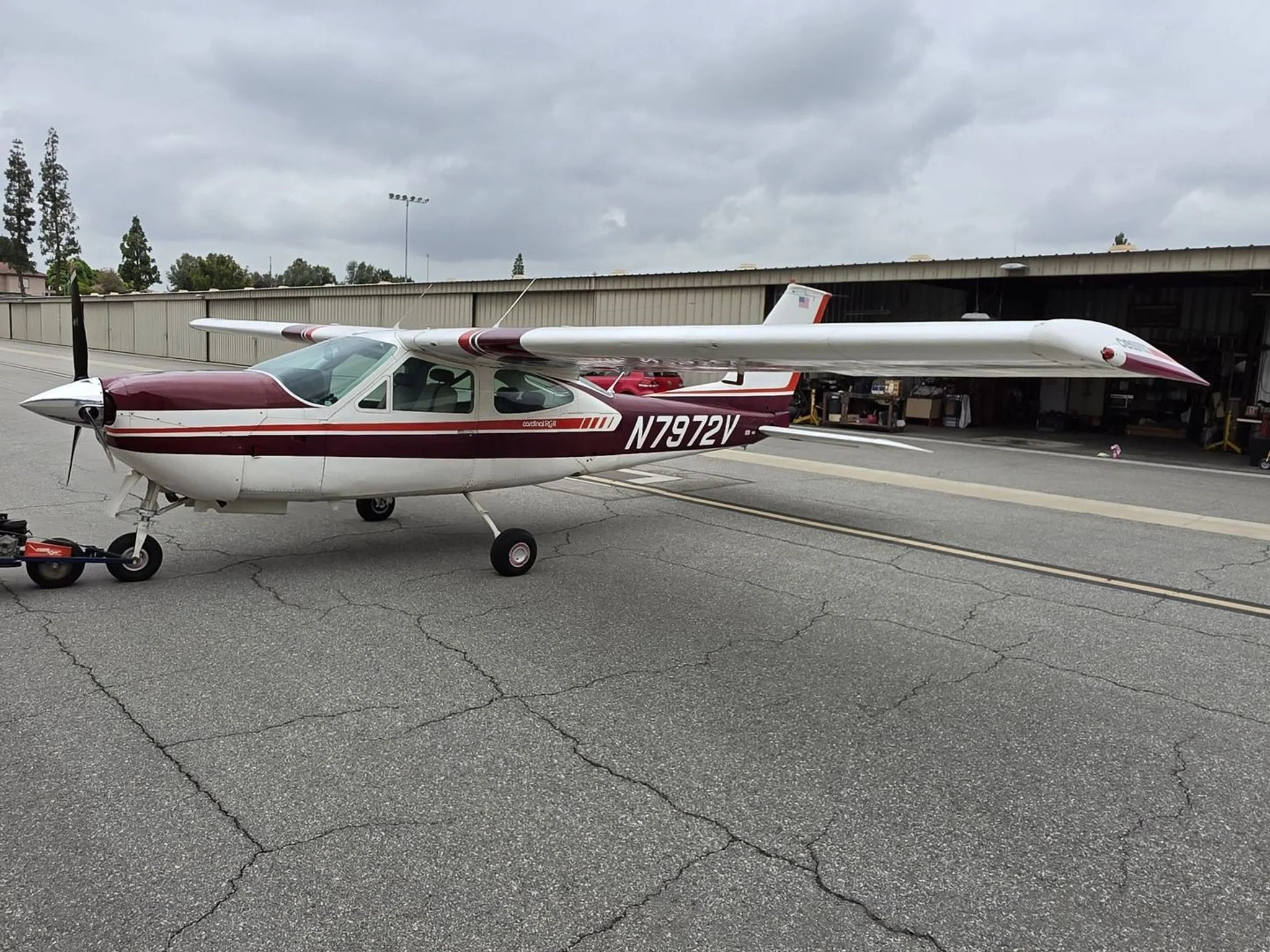 Exterior view of a 1976 CESSNA 177RG, N7972V.
