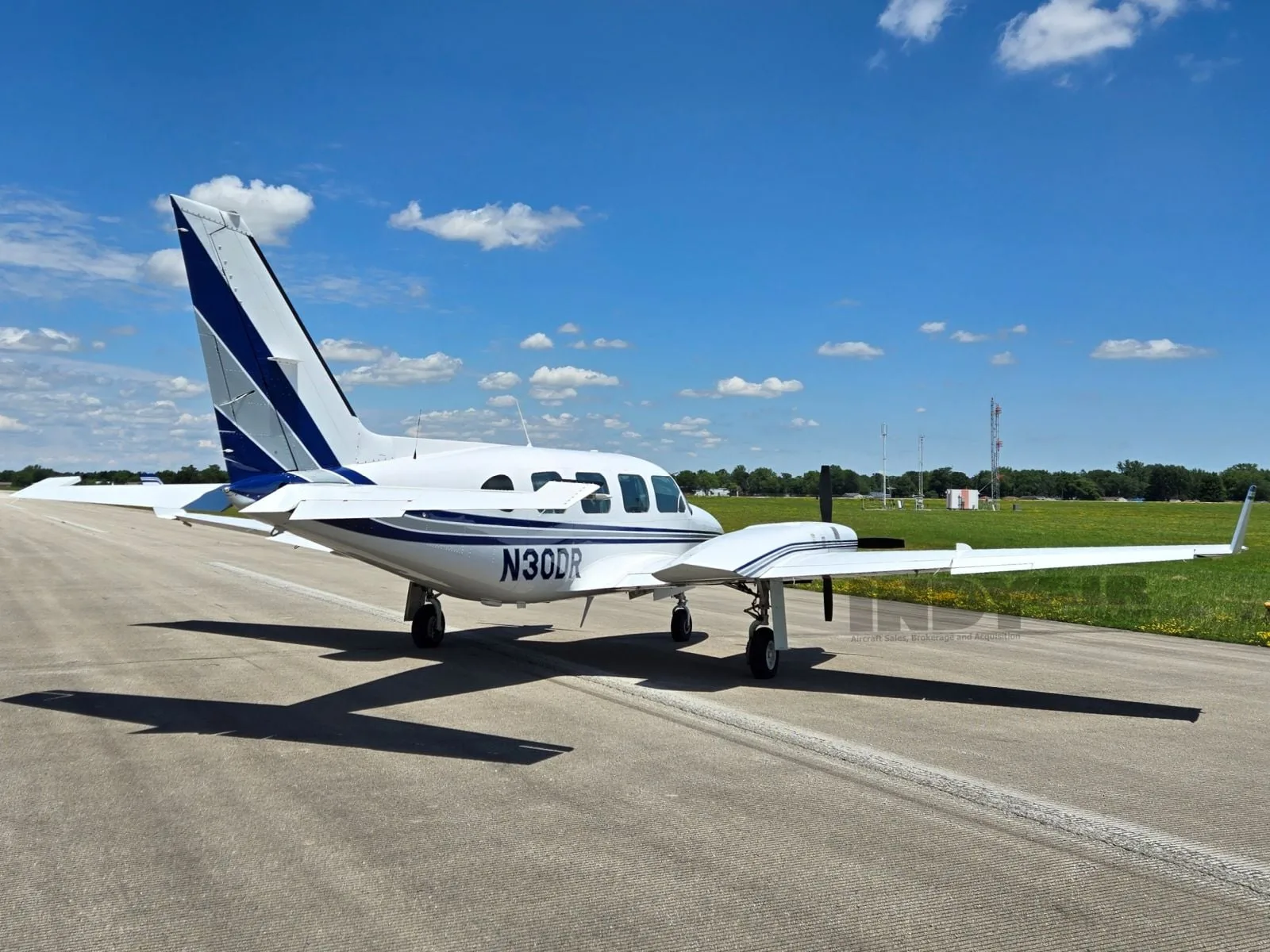 Exterior view of a 1978 Piper Panther 350 Navajo, N30DR.
