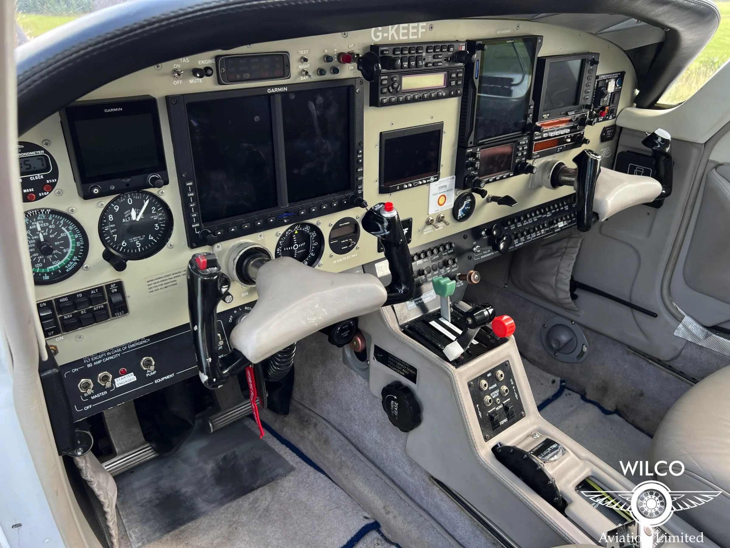 Cockpit and instrument panel of a 1994 Rockwell Commander 114B.