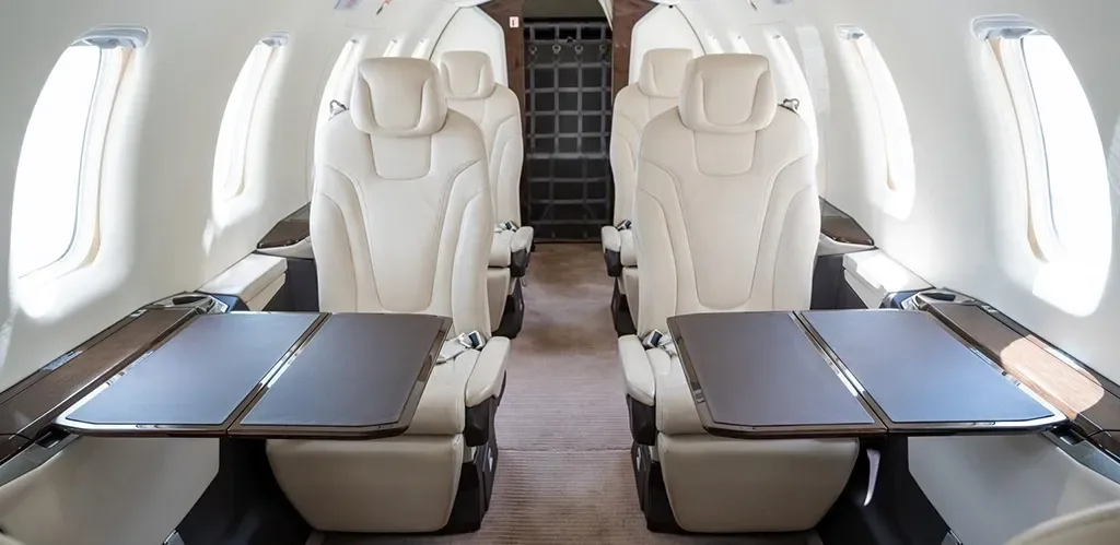 Cabin interior of a 2018 Pilatus PC-24.