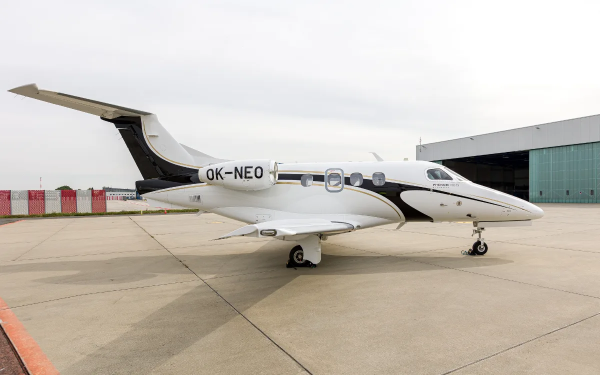 Exterior view of a 2023 Embraer Phenom 100EV.