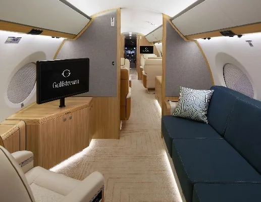 Cabin interior of a 2022 Gulfstream G650.