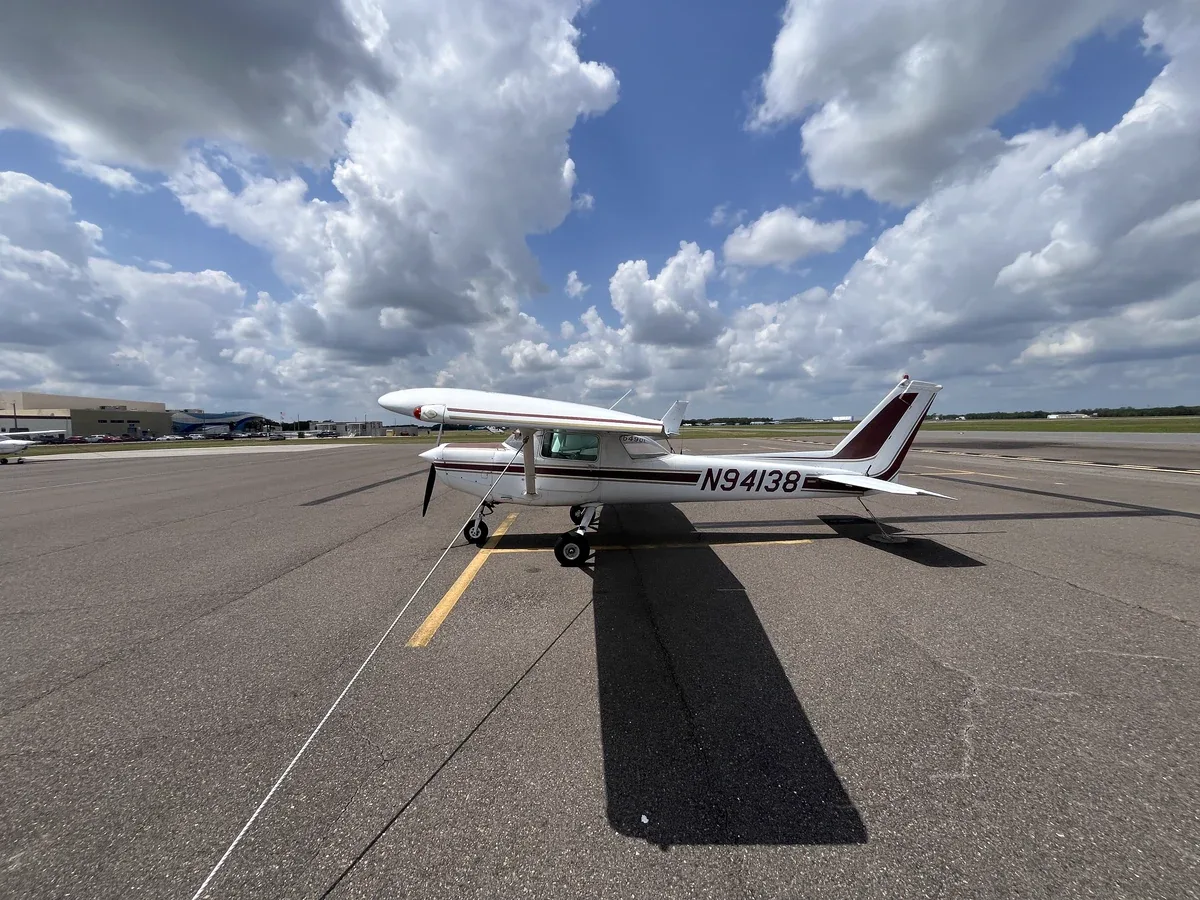 Exterior view of a 1979 Cessna 152, N94138.