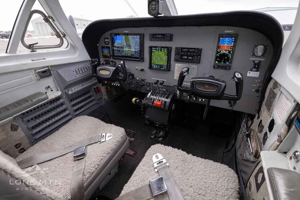 Cockpit and instrument panel of a 1977 Cessna 340A.