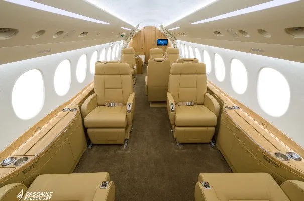 Cabin interior of a 2017 Dassault 8X.