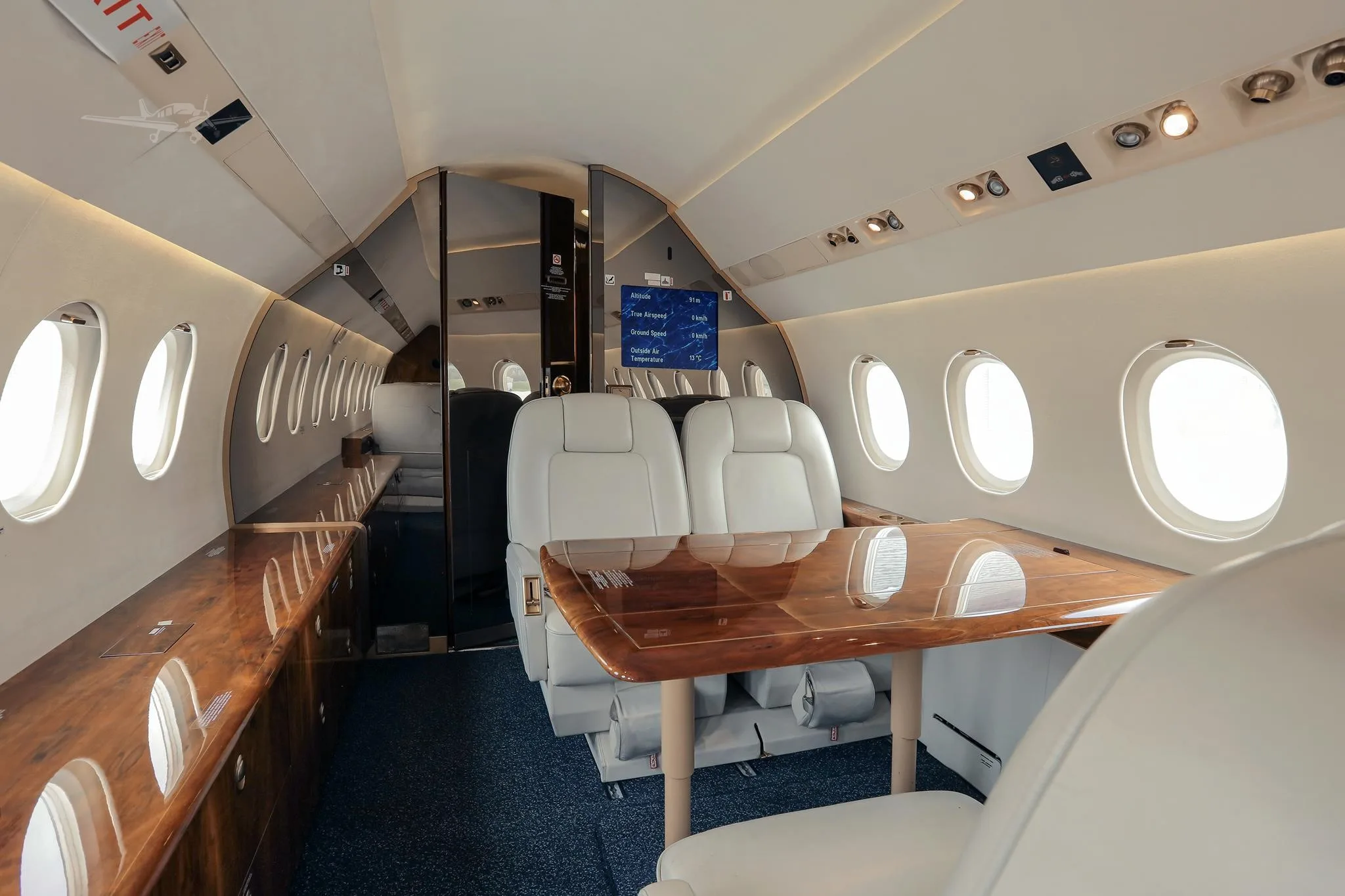 Cabin interior of a 2008 DASSAULT FALCON 2000LX.