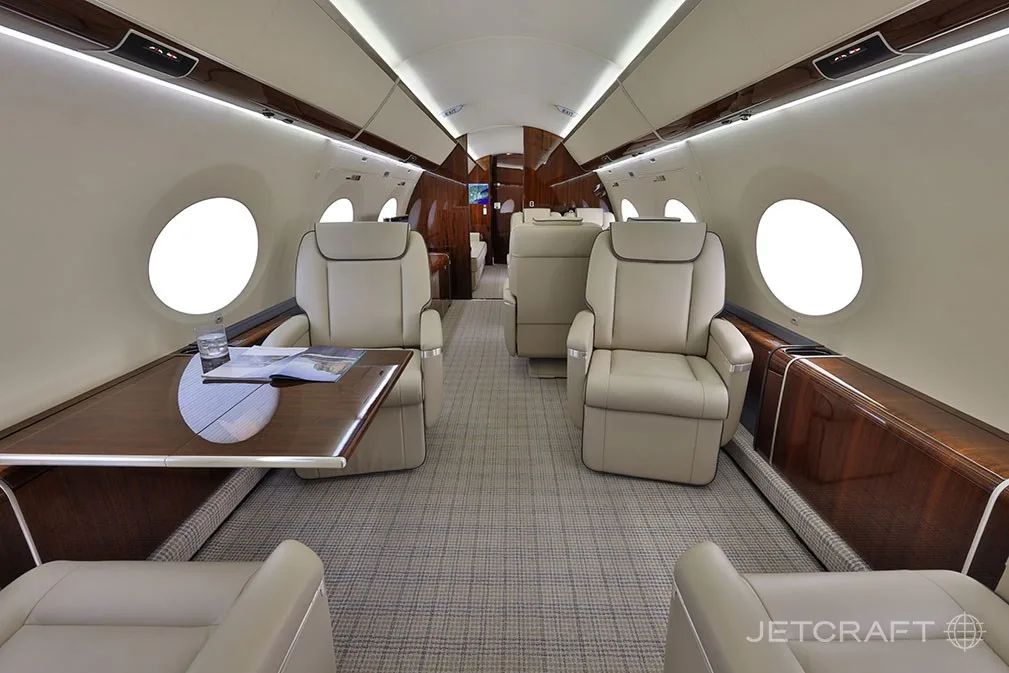 Cabin interior of a 2013 Gulfstream G650ER.