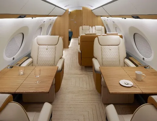 Cabin interior of a 2022 Gulfstream G650.