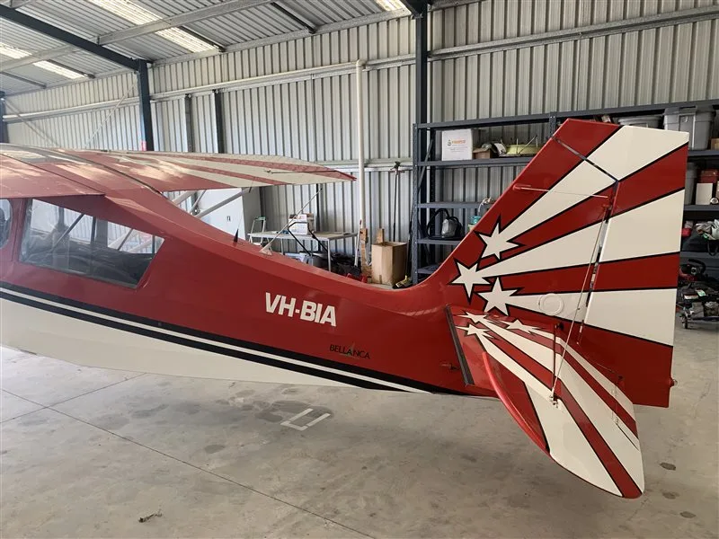 Exterior view of a 1979 American Champion 8KCAB, VH-BIA.