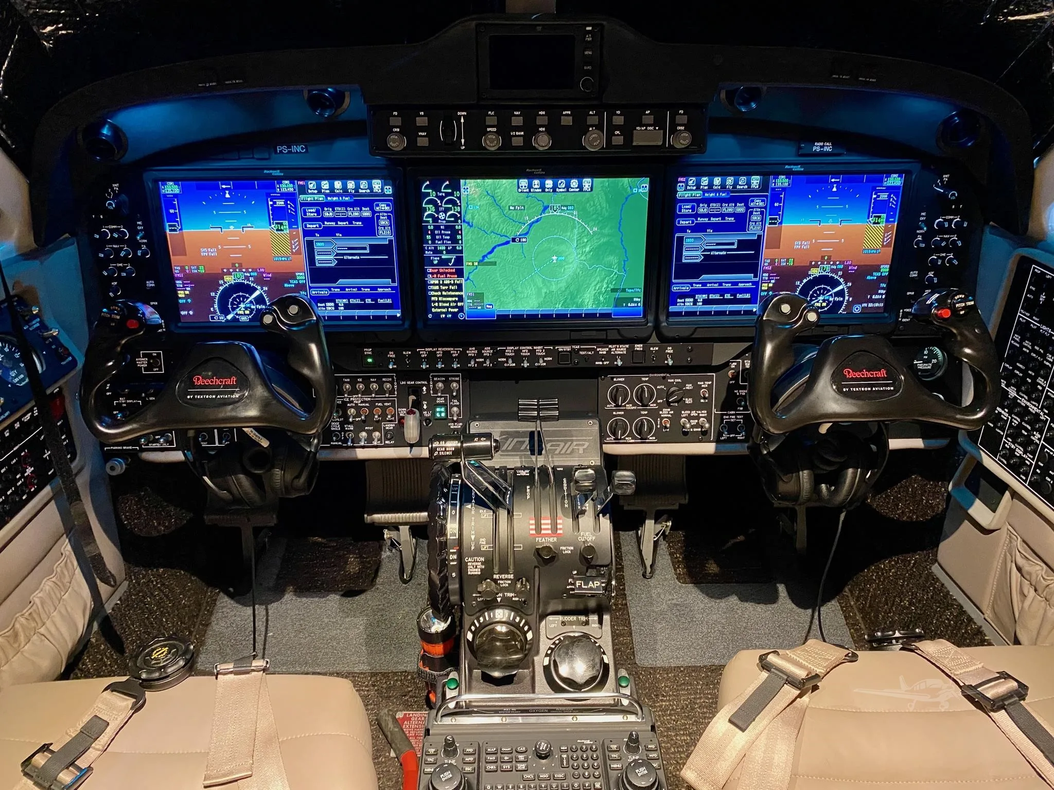 Cockpit and instrument panel of a 2023 BEECHCRAFT KING AIR 260.