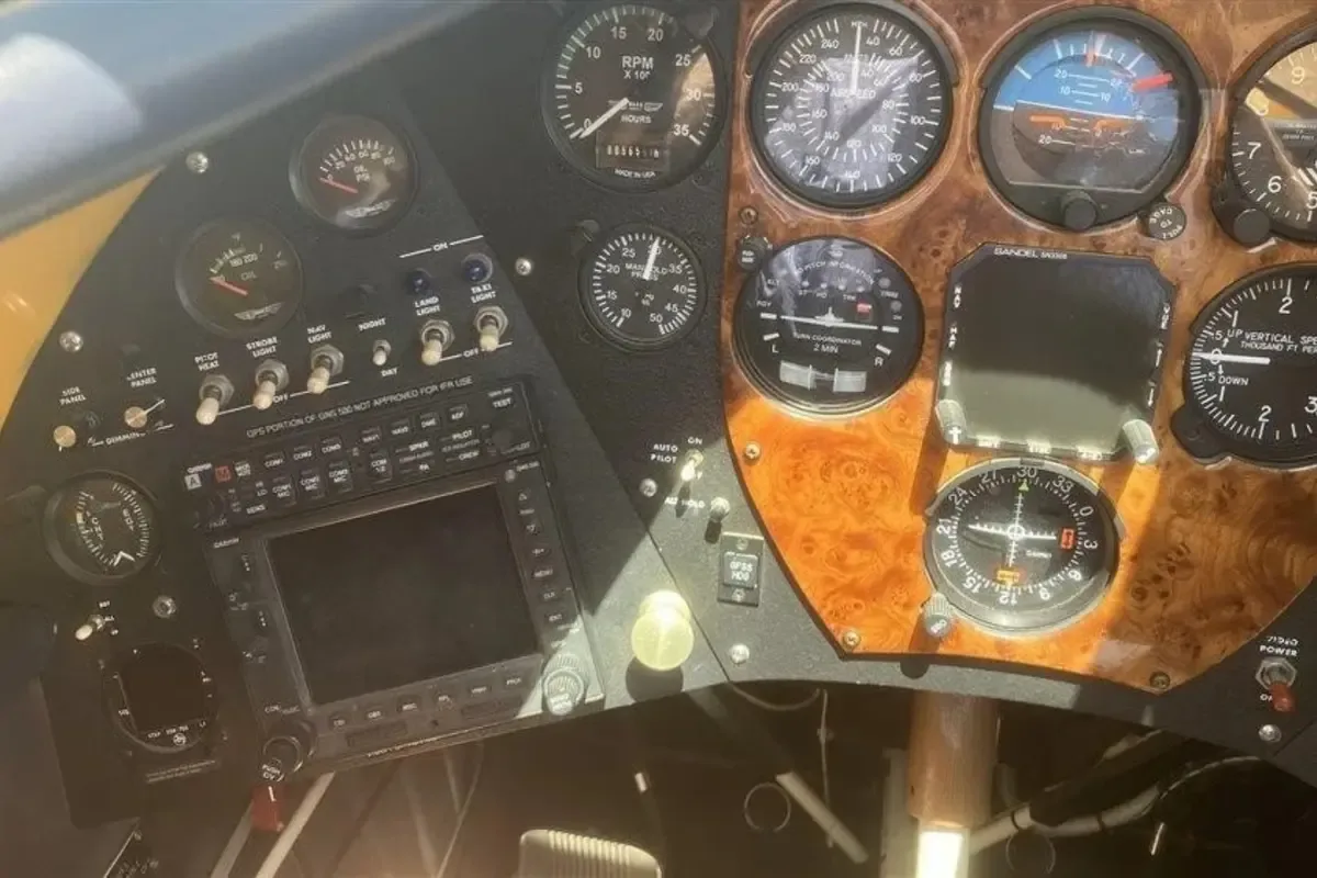Cockpit and instrument panel of a 2001 Waco YMF-5C.