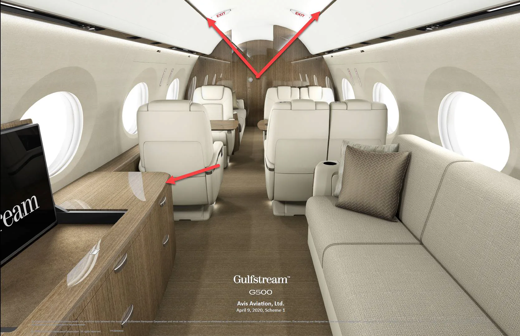 Cabin interior of a 2021 Gulfstream g500.